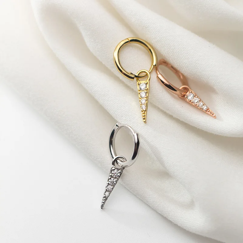 

MloveAcc 925 Sterling Sliver Triangle Hoop Earrings for Women Punk Style Drop CZ Huggies Earrings Small Spike Cartilage Earrings