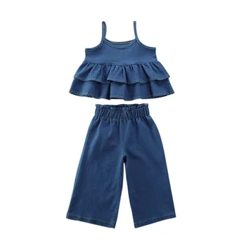 

Toddler Baby Girl 1T-6T Denim Clothes Summer Ruffle Tops Mini Dress Jeans Pants Outfit