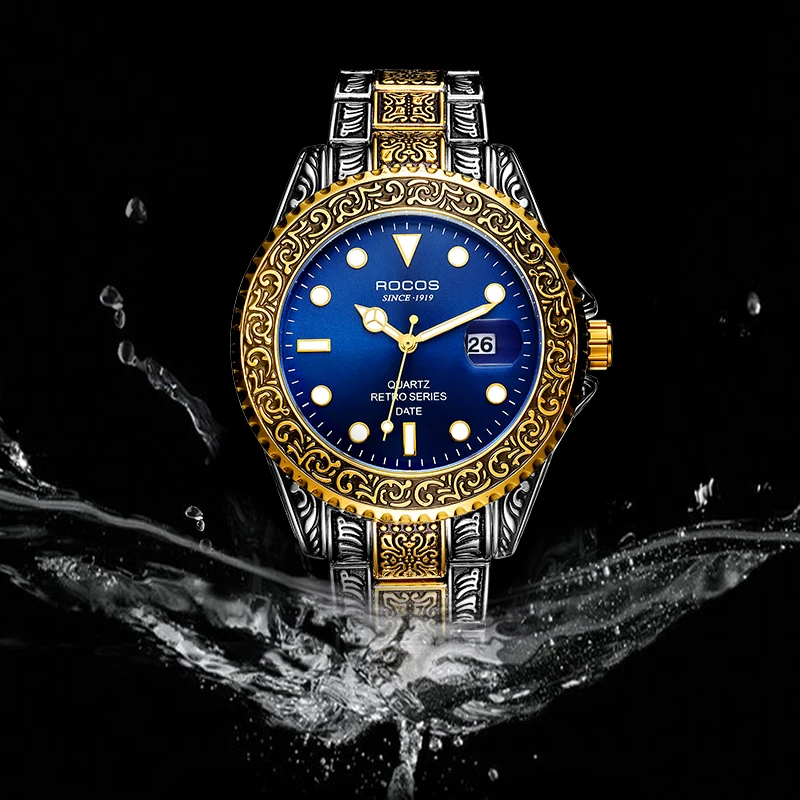 ROCOS 2020 New Mens Watches Top Brand Tungsten Steel Chronograph Waterproof Sport Luminescence Quartz Watch For Men R0406