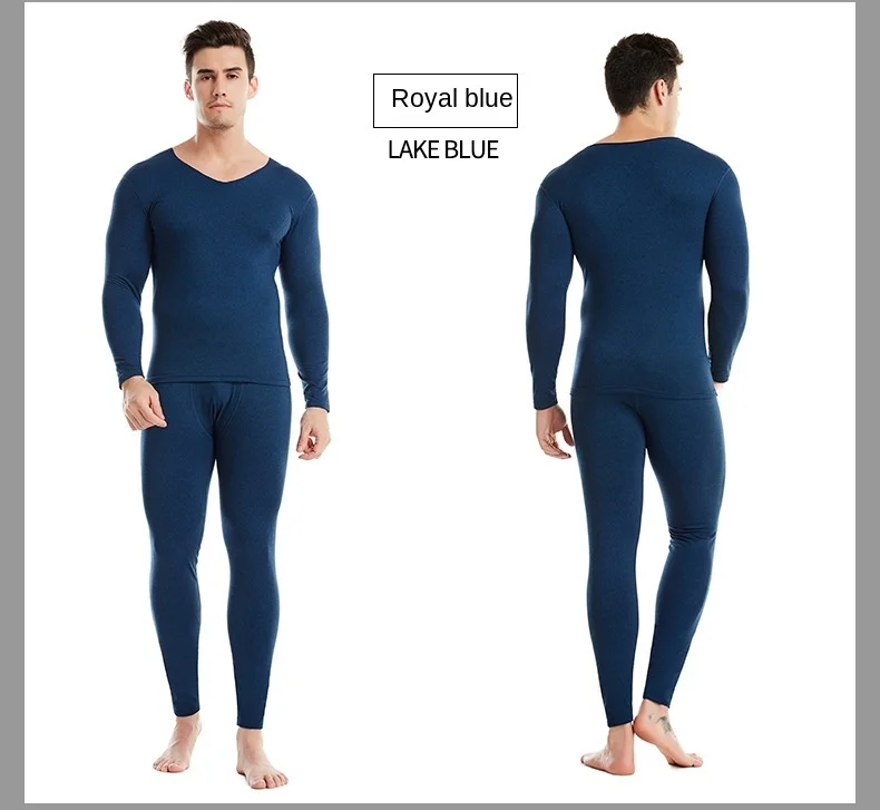 Men Traceless Thermal Underwear Set Autumn Clothes Long Johns V-neck Ground Plush Comfortable Bottoming Suit wool long johns