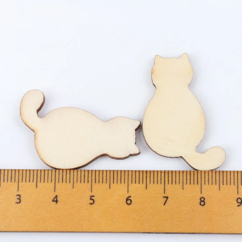 20 шт натуральные деревянные статуэтки котов DIY деревянное Ремесло Flatback Скрапбукинг 23x35 мм