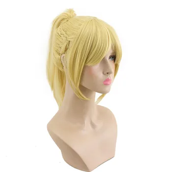 

Mordred Cosplay wig Rice gold Broken bangs Twisted temples on both sides Long sideburns High quality high temperature fiber