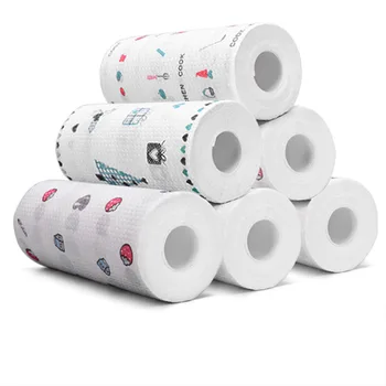 

Wood Pul Cleaning Cloth 30/50/60 Pcs Per Roll Washable Kitchen Paper Towel Disposable Floral Practical Rags Wiping Souring Pad