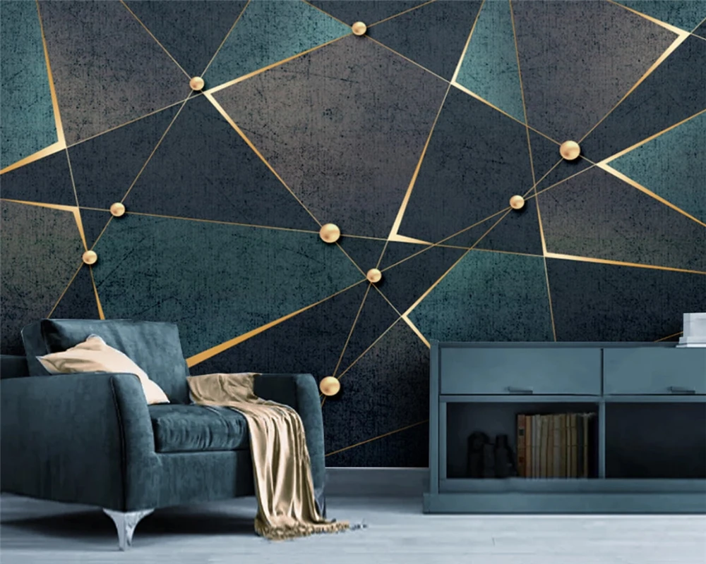 beibehang Customized nostalgic geometric lines modern minimalistic golden abstract luxury background 3d wallpaper papier peint beibehang papier peint custom modern minimalist fashion abstract ink landscape oil painting mural background wallpaper