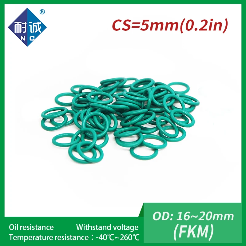 10PC/lot Rubber Ring Green FKM O ring Seals Thickness 5mm OD16/17/18/19/20mm Rubber O-Rings Fuel Washer