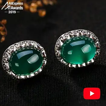 

S925 Fine Jewelry Stud Earrings Oval Earrings Cute Taste Women Handmade Fancy Green Natural emerald moldavite peridot