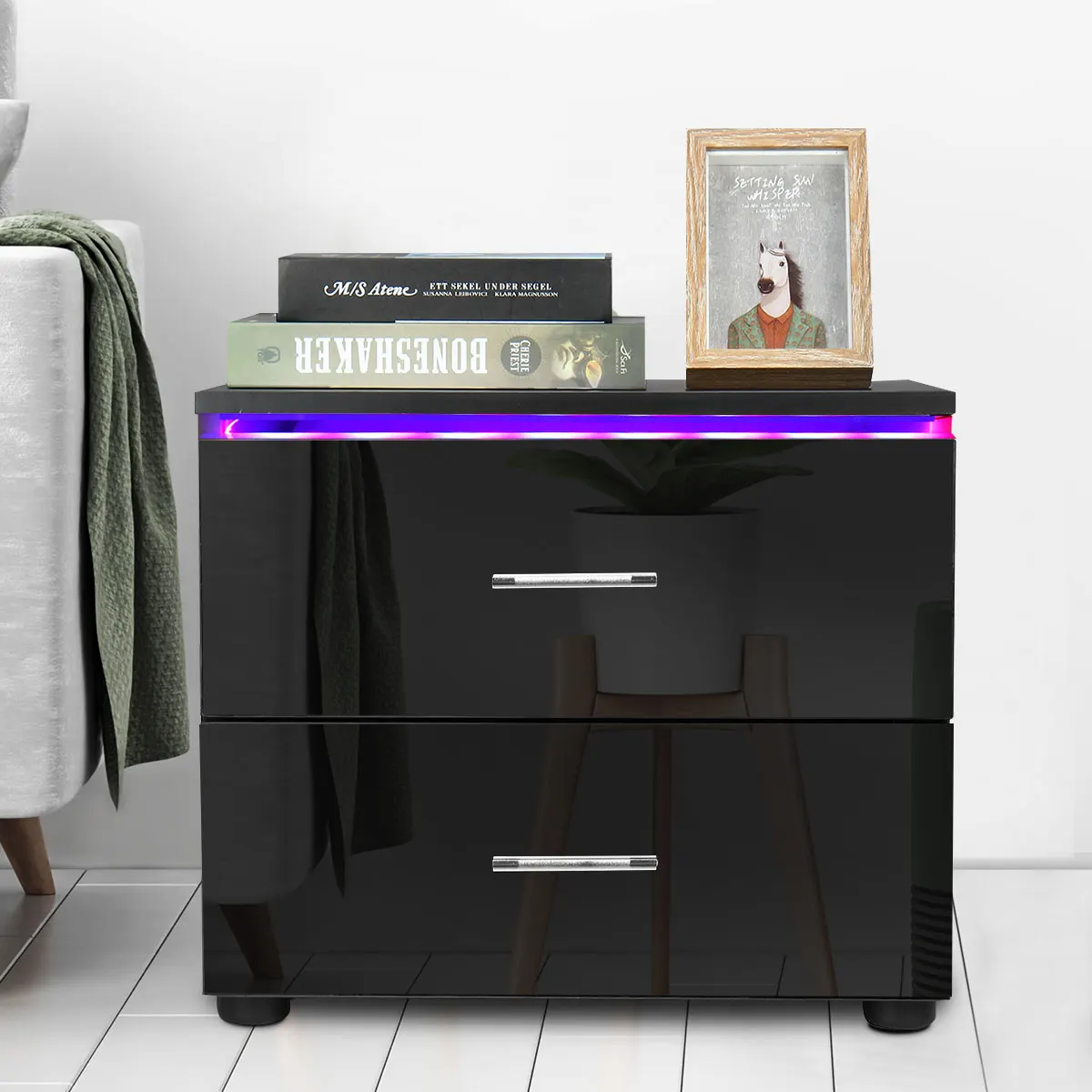 

High Gloss RGB LED Coffee Tables Living Room Furniture Modern Bedside Table Sofa side Tables File Cabinet Storage Chest Table