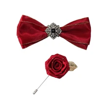 Новое повседневное модное мужское свадебное корейское платье жениха для жениха английское платье красный черный галстук-бабочка брошь набор