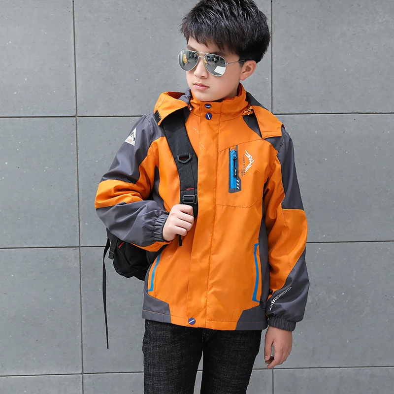 

Childrenswear BOY'S Brushed And Thick Raincoat Jacket Big Boy Deconstructable Three-in-One Coat Warm Kids' Overcoat