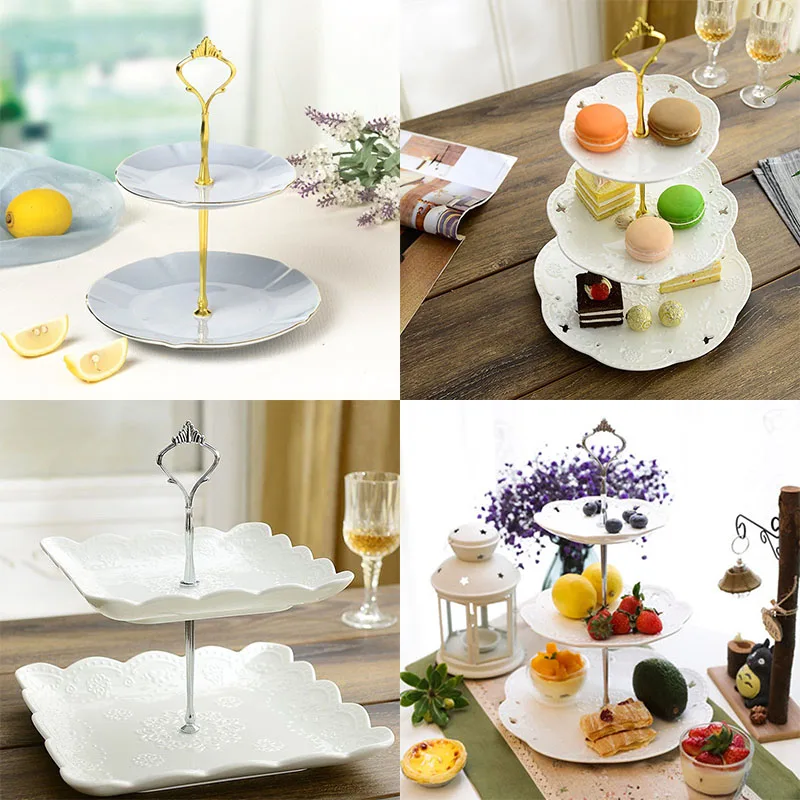 High Quality Zinc Alloy 2/3 Tier Cake Plate Stand Cupcake Fittings Silver Golden Wedding Party No Plate