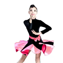 Танцевальное платье для латинских танцев, соревнований, спортивных танцев, бархатное лоскутное платье с бантом для девочек, одежда для маленьких девочек, нижнее белье