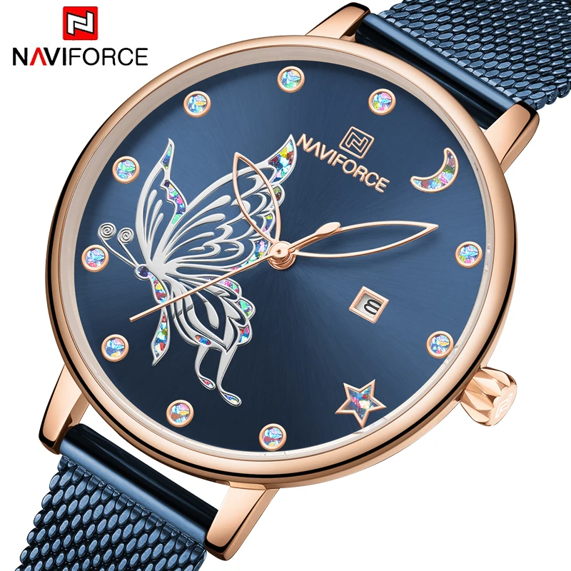 NAVIFORCE женские часы люксовый бренд reloj бабочка Модные Кварцевые сетки из