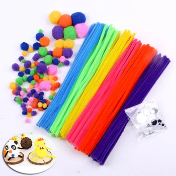 

New 1 Set 30cm Chenille Craft Stems Pipe Cleaners + 1cm Pom Poms + 1cm Toy Eyes Assorted DIY Handmade Material
