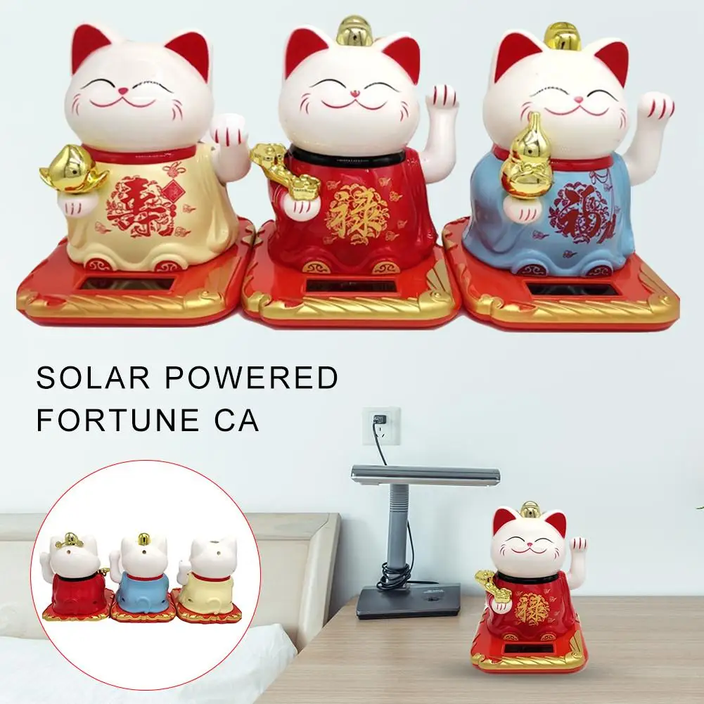 

Car Ornament Cute Solar Powered Welcoming Fortune Cats Car Dashboard Decor Ornaments Lucky Cats Toys Auto Interior Accessories