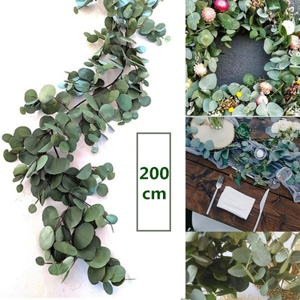 

New 2m Artificial Eucalyptus Leaves Long Wicker Leaves Artificial Plants Vines Rattan Fake Plants Home Decor Wedding Decoration