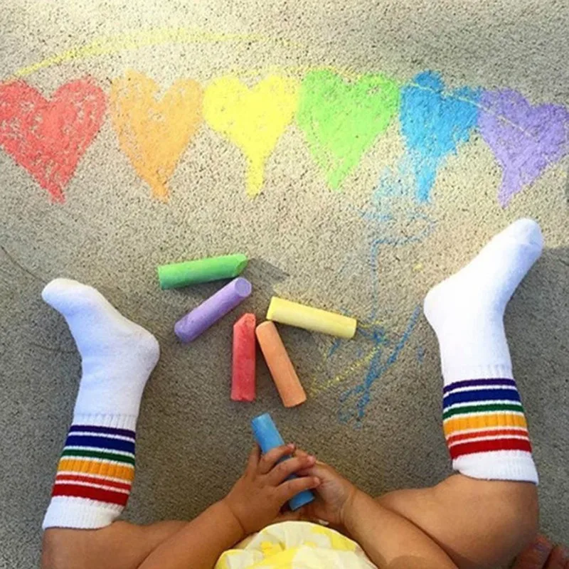 Child Boy Football Socks Striped Colored Rainbow Knee Socks Cotton School White Long Sock For Kids Girls Baby Boy Children