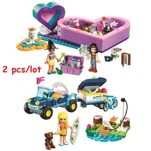 2 шт./лот, набор строительных блоков Стефани в виде коробки с сердцем, Набор кубиков, Классическая модель для девочек, детские игрушки, подарок для детей
