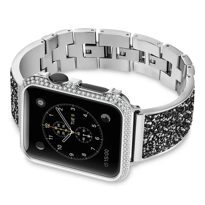 Silver1 Стразы Алмаз Нержавеющая сталь петля ремешок для наручных часов Apple Watch, версии 44 мм 40 мм металлический браслет для наручных часов iWatch серии 4/3/2/1 38 мм 42 мм - Цвет ремешка: Silver1