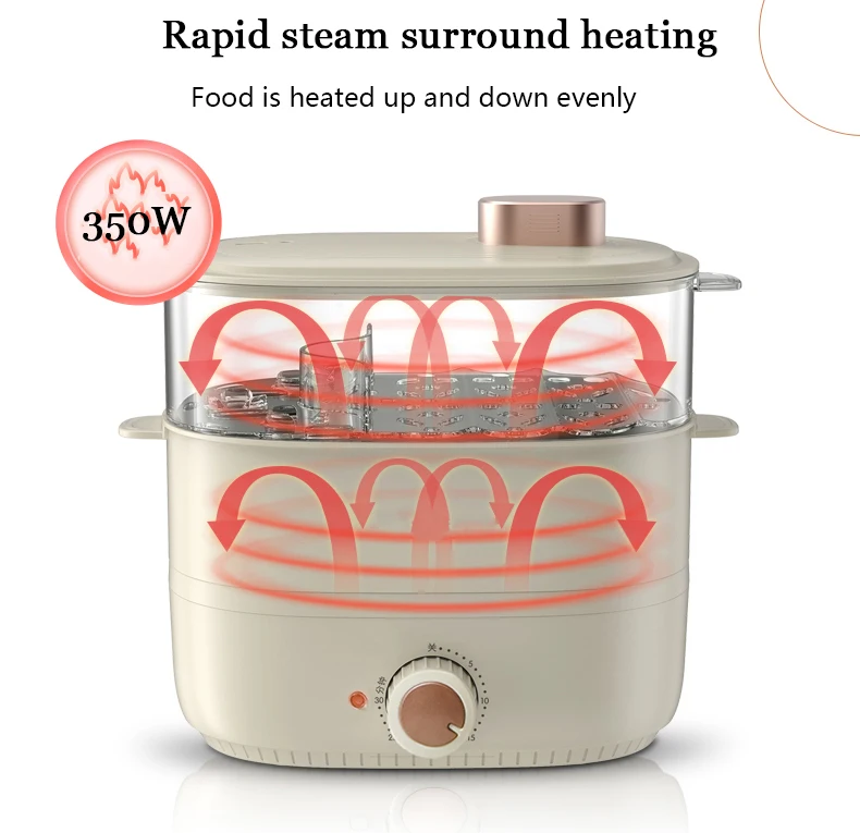 DMWD 2 L Household Egg Cooker Double Layer Steamed Egg Timer boiler Steamer Breakfast Machine Automatic Power Off