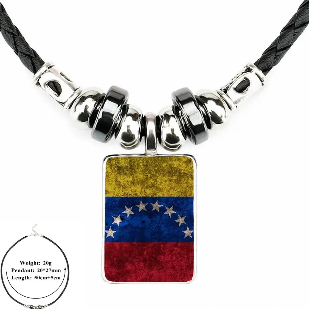 Для влюбленных лучший флаг дружбы Venezuela Винтажные Ювелирные изделия черная кожаная подвеска-бусы стеклянный ожерелье с кабошоном кулон - Окраска металла: as picture