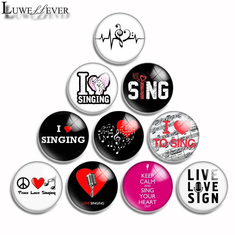 10Mm 12Mm 16Mm 20Mm 25Mm 30Mm 513 Love Singing Mix Round Glass Cabochon Jewelry Trovare 18Mm Snap Button Charm Bracciale