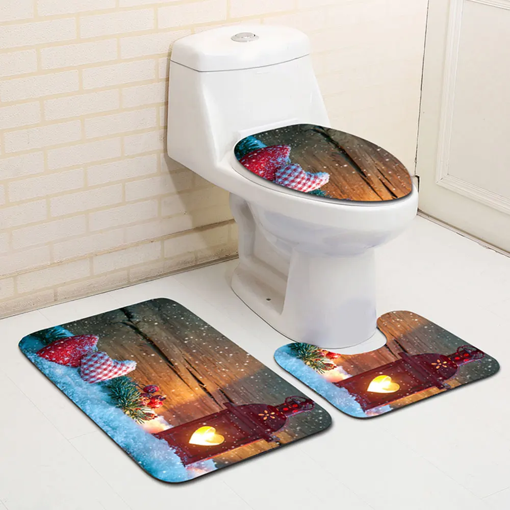 3 шт./компл. Рождественский коврик для ванной комнаты коврик для унитаза 3D узор украшение