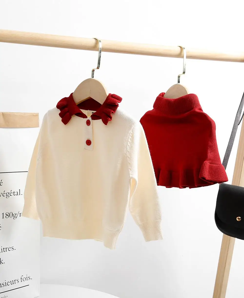 Осенний детский комплект одежды для девочек, свитер, топы и юбки, комплекты одежды, вязаная одежда для маленьких девочек, комплект со свитером, одежда для детей - Цвет: red