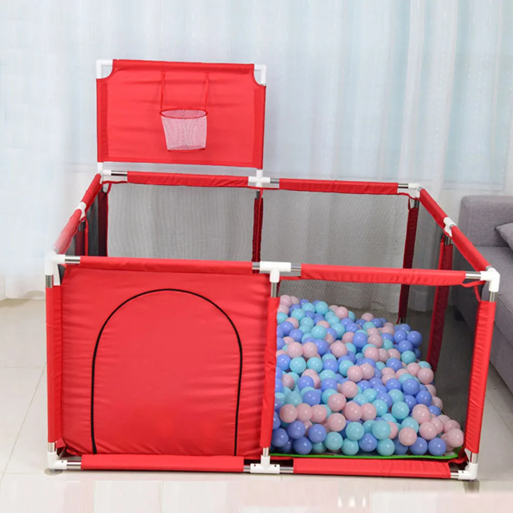  Portable Baby Ball Pit Tent Playpen Playard Fence With Basketball Hoop Breathable Mesh For Indoors 