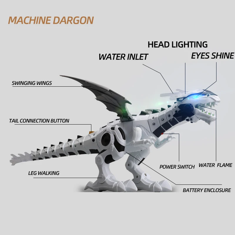 Электрический ходячий огонь механический Дракон динозавр игрушки извержение огня со звуком животные модель детские игрушки Рождественский подарок - Цвет: white Dinosaur