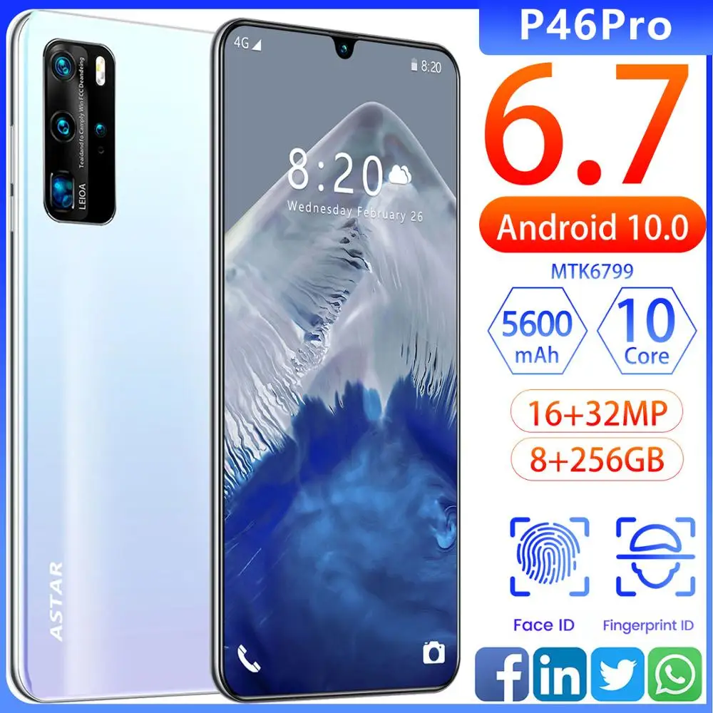 Смартфон P46 Pro 6 7 дюйма 10 ядер 8 + 855 ГБ 256 мАч Android 10|Бамперы| |