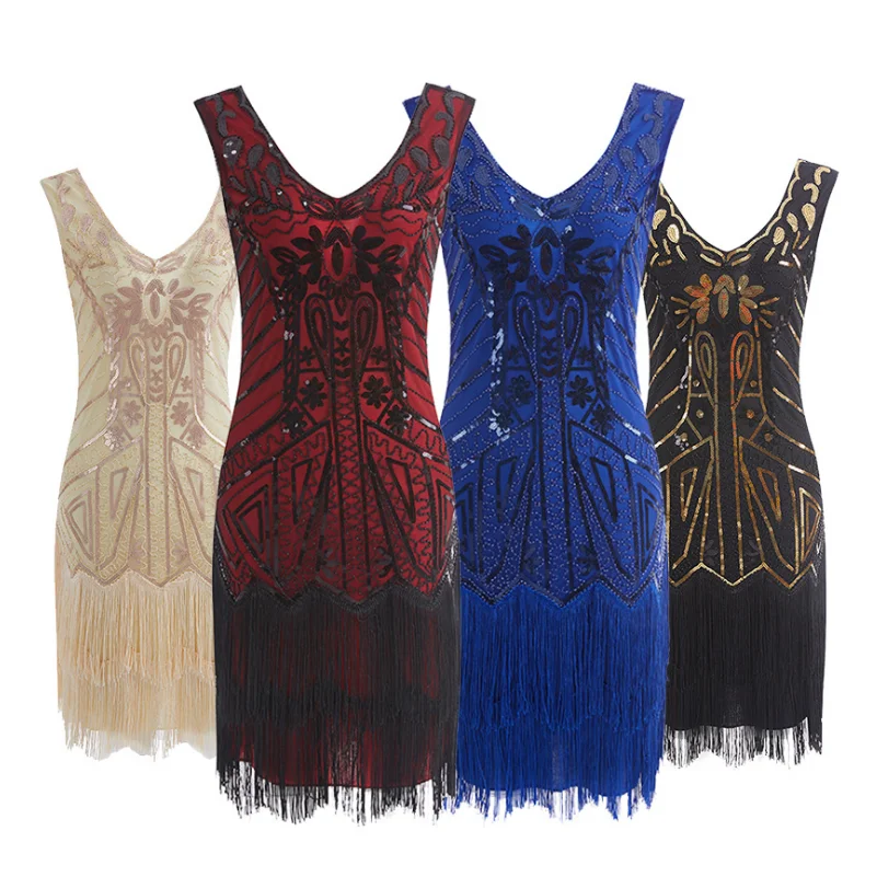 

1920s flapper dresses for women and fringe hand-woven sequined dress retro European and American film dress dress