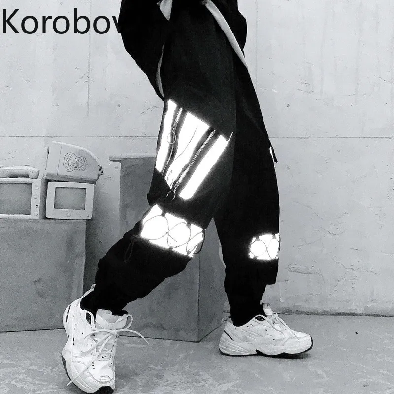 Korobov Осень Зима Повседневная Уличная одежда женские штаны карго Харадзюку молнии Pockats BF Стиль Брюки Refletive джоггеры 79493