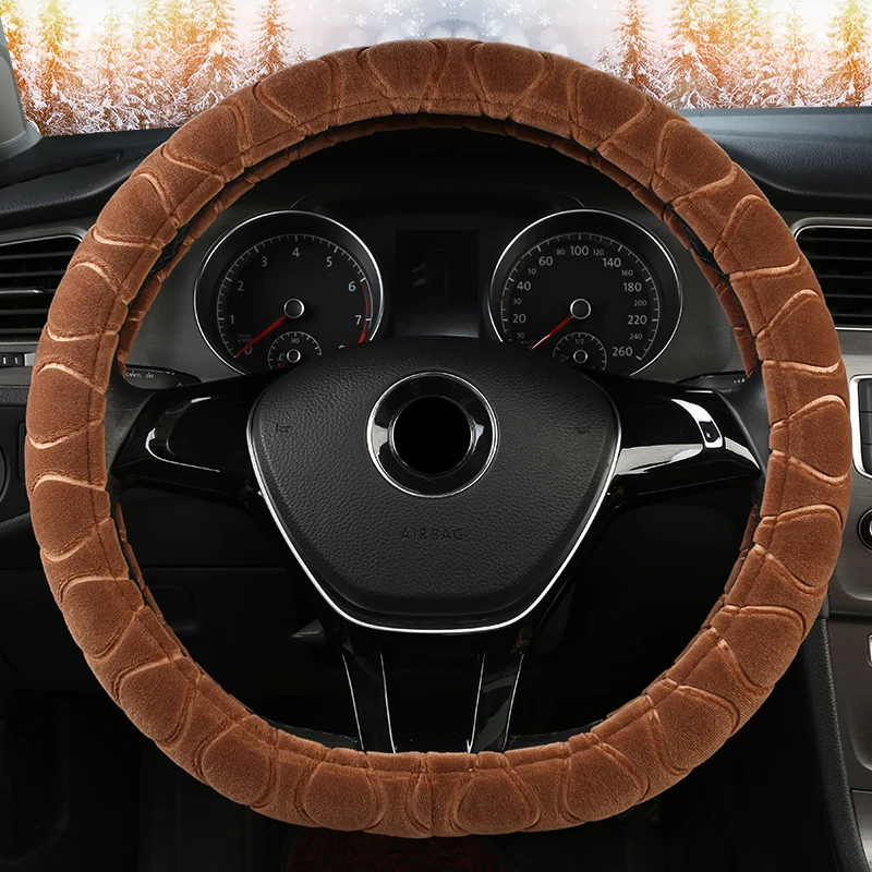 D shape Coffee Зимняя плюшевая крышка рулевого колеса для Polo sedan Golf 3 4 5 6 7 Jetta Passat Touran Touareg Phaeton Scirocco автомобильные аксессуары - Название цвета: D shape Coffee