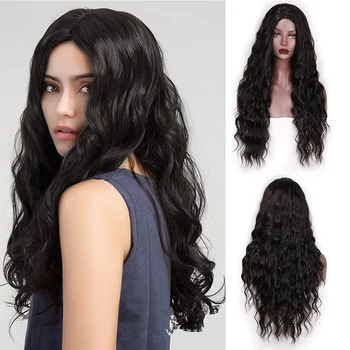 

AISI HAIR Long Black Wigs for Black Women Synthetic Wave Wigs 4 Colors Available Middle Part Wig Heat Resistant Fiber