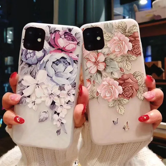 Силиконовый чехол с объемными цветами для iPhone 11 Pro Max X XR XS 7 8 6 6S Plus 5 SE цветной