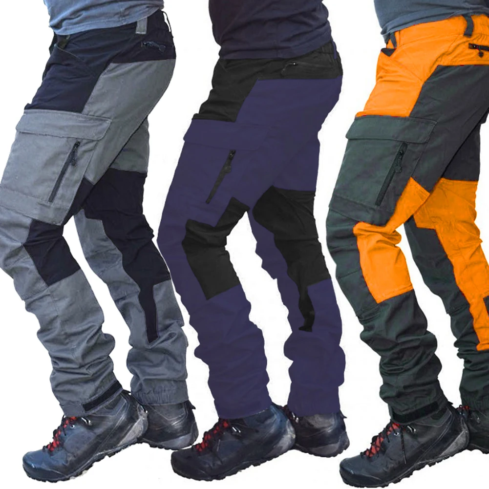 Cargo Pants Men Fashion Color Block Multi Pockets Sports Long Cargo Pants Work Trousers Men's Work Out Quick Dry Pants