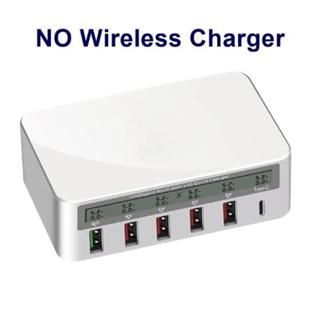 No Wireless Charger 5 USB порт быстрое зарядное устройство 3,0 PD USB C Быстрая зарядка для iPhone 8X8 plus samsung S10 xiaomi huawei Беспроводное зарядное устройство светодиодный дисплей - Цвет: No Wireless Charger