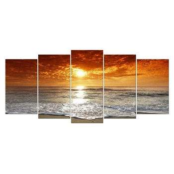 

5Pcs Canvas Wall Art for Living Room Canvas Prints Home Decor Without Frame Paintings Sea and Beach in the Sunset