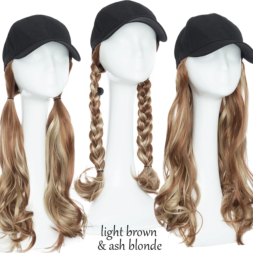 benehair sintético boné de beisebol com cabelo longo ondulado falso cabelo chapéu peruca extensões de cabelo chapéu com cabelo natural hairpiece para mulher