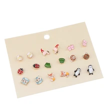 9 пар, серьги-гвоздики, эмаль, животные, насекомые, жуки, ассорти, серьги-гвоздики, набор, милые маленькие, модные ювелирные изделия для женщин, девочек, подарок