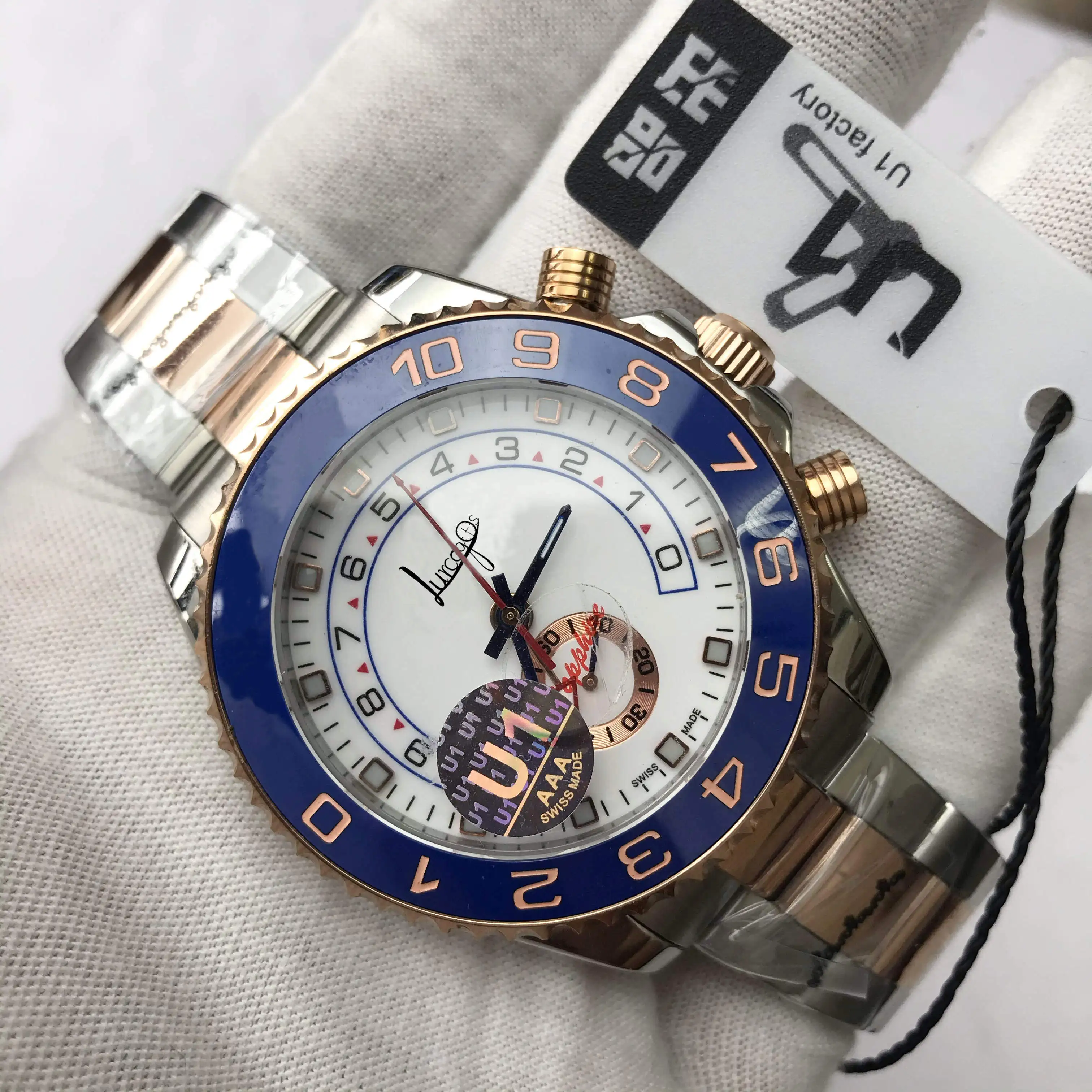 

Silver & rose gold watch Men luxury automatic mechanical luxury Watches ceramic bezel white dial yacht-master AAA U1 factory