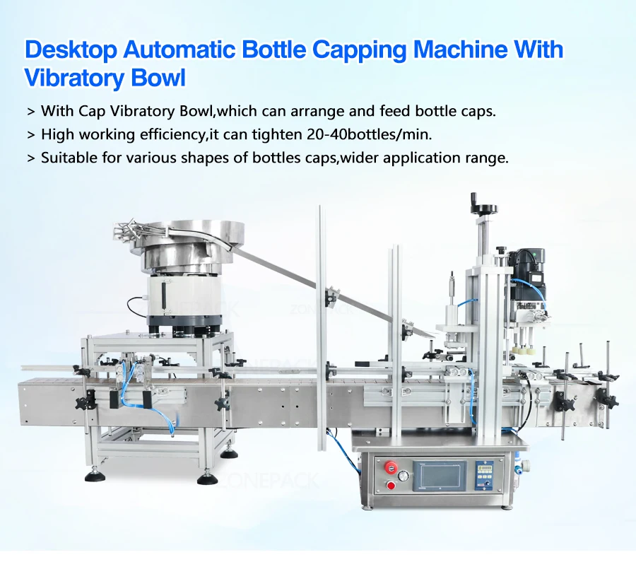 ZONEPACK ZS-XG1870V Automatic Custom Tabletop Beverage Plastic Bottle Cosmetic Jar Cap Feeding And Capping Machine Vibratory Feeder