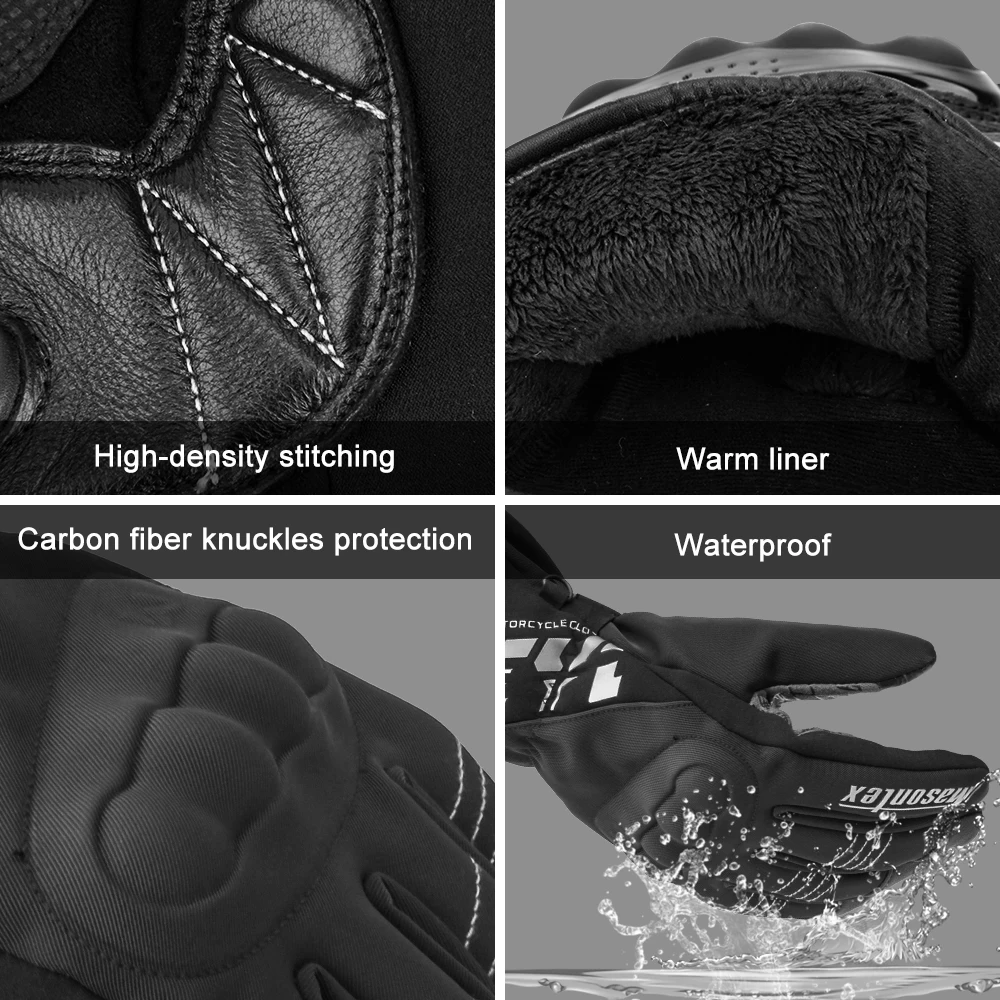 Non-slip Winter Motorcycle Riding Soft Gloves with TPU Knuckle Protection for Full Finger Waterproof