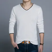 Осень Зима хлопок мужские свитера и пуловеры модный мужской однотонный пуловер с v-образным вырезом Homme тонкий прилегающий вязаный мужской свитер