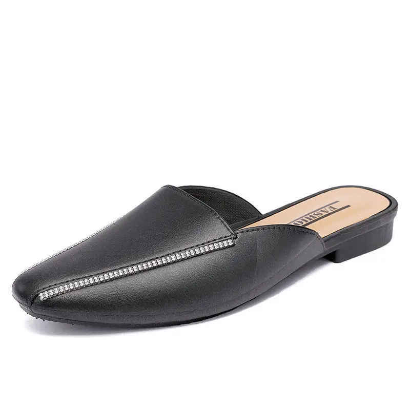 Women Low Cool Slippers Pointed Toe Flats Bottom Fashion Summer Drag Sandals Woman's Baotou Slippers Lazy Casual Mules Shoes