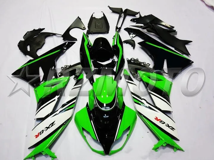 ABS литьевая форма мотоцикла полный обтекатель подходит для Kawasaki ZX-6R 09 10 11 12 2009-2012 набор на заказ Зеленый Черный Белый