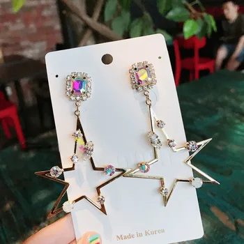 

MENGJIQIAO Korean New Exaggerated Hollow Star Crystal Drop Earrings For Women Elegant Party Pendientes Jewelry Gifts