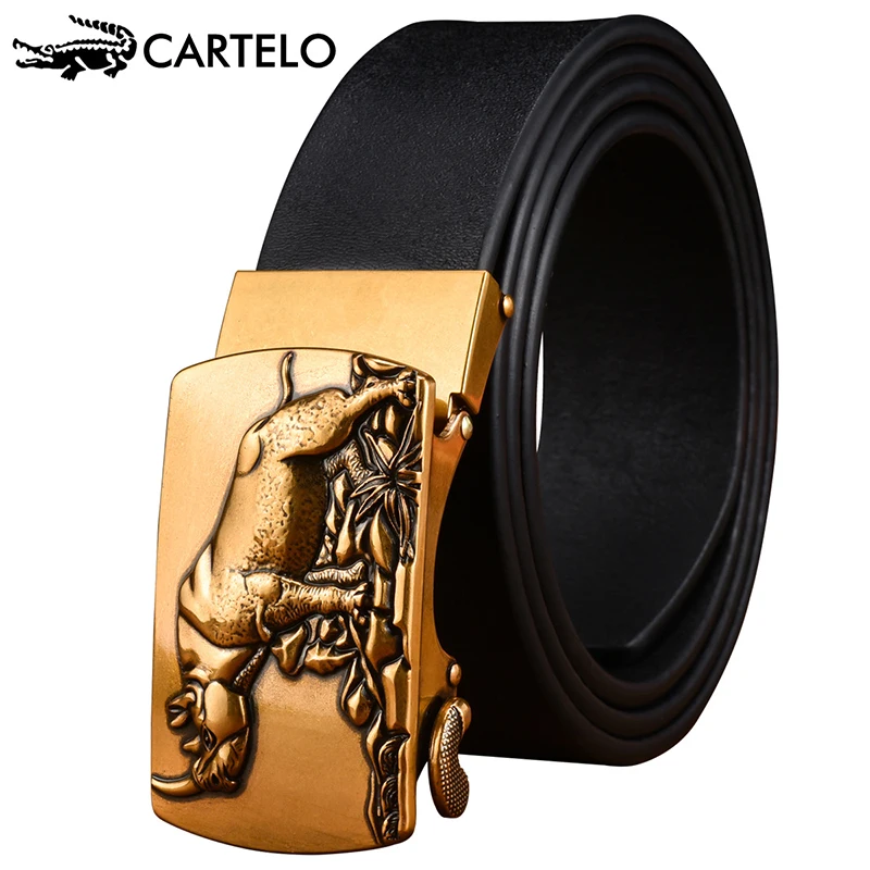 

CARTELO men's belt first layer cowhide relief automatic buckle belt leather fashion national style belt high quality