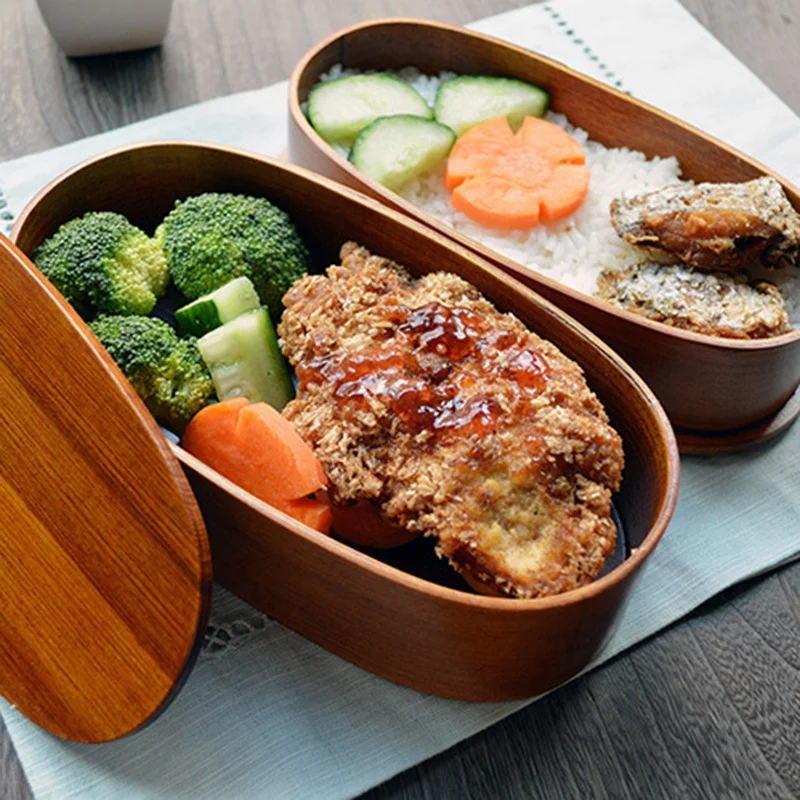 Японский стиль двухэтажные деревянные Bento коробки ручной работы деревянные Bento коробки пищевые контейнеры