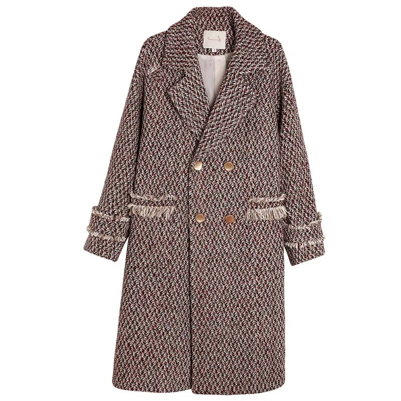 Overcoat Woman Winter Plus Size 5XL Fashionable Casual Female Loose Long Tweed Coat Warm Oversize Office Attire - Цвет: Purplish red